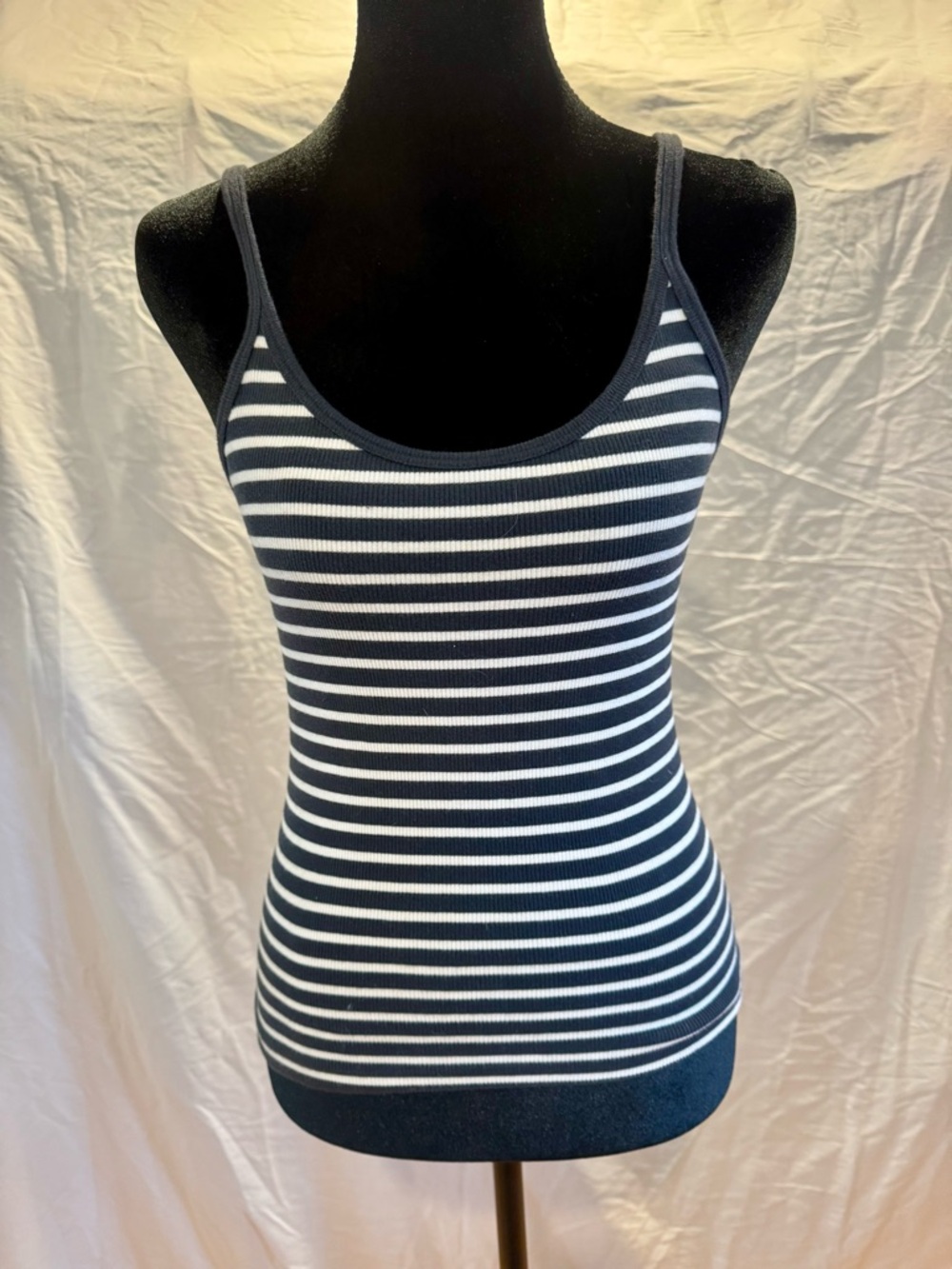 Brandy Melville Navy and White Striped Ribbed Tank